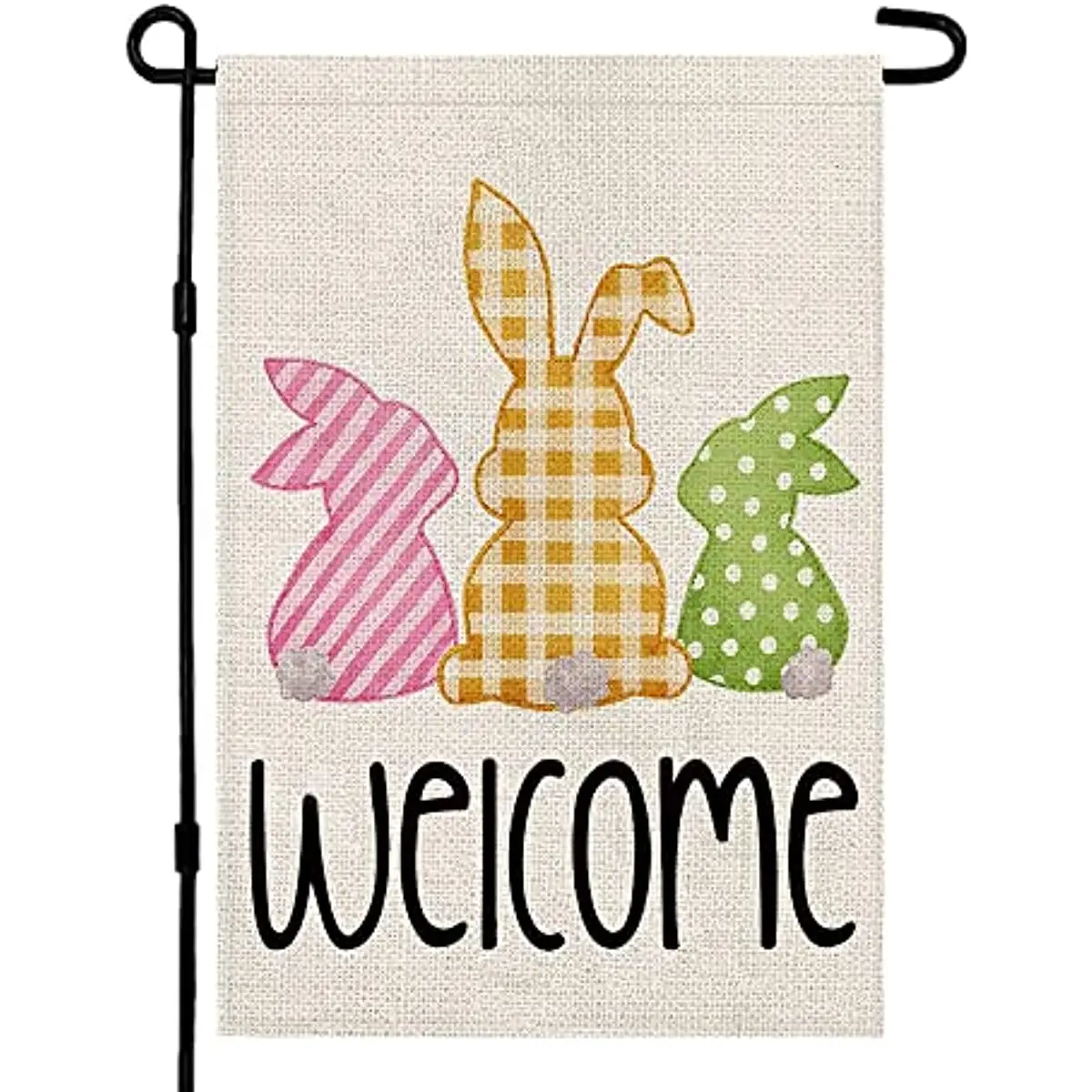 

Easter Garden Flag Plaid Dot Rabbits 12x18 Inch Double Sided Bunny Tail Welcome Outside Vertical Holiday Yard Decor Flag
