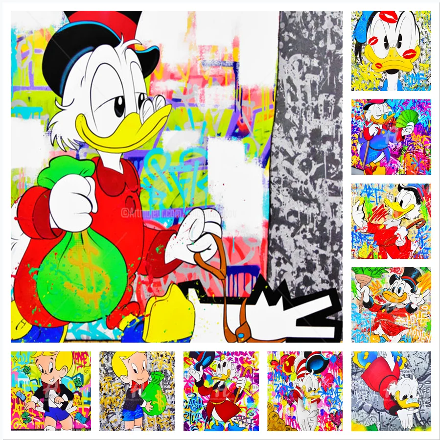 

Disney Cartoon Street Graffiti Donald Duck Wall Art Canvas Painting Nordic Posters and Prints Living Room Decor Wall Pictures