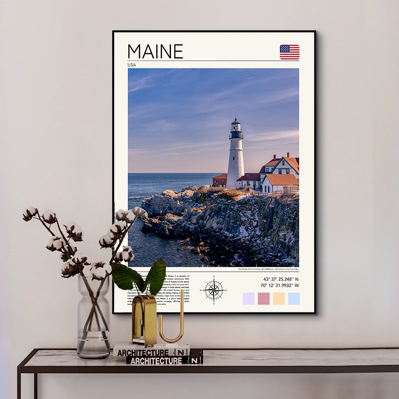 Постеры для путешествий Бакар Биг-Сур Чикаго озеро Луиза Мэн Северная Америка