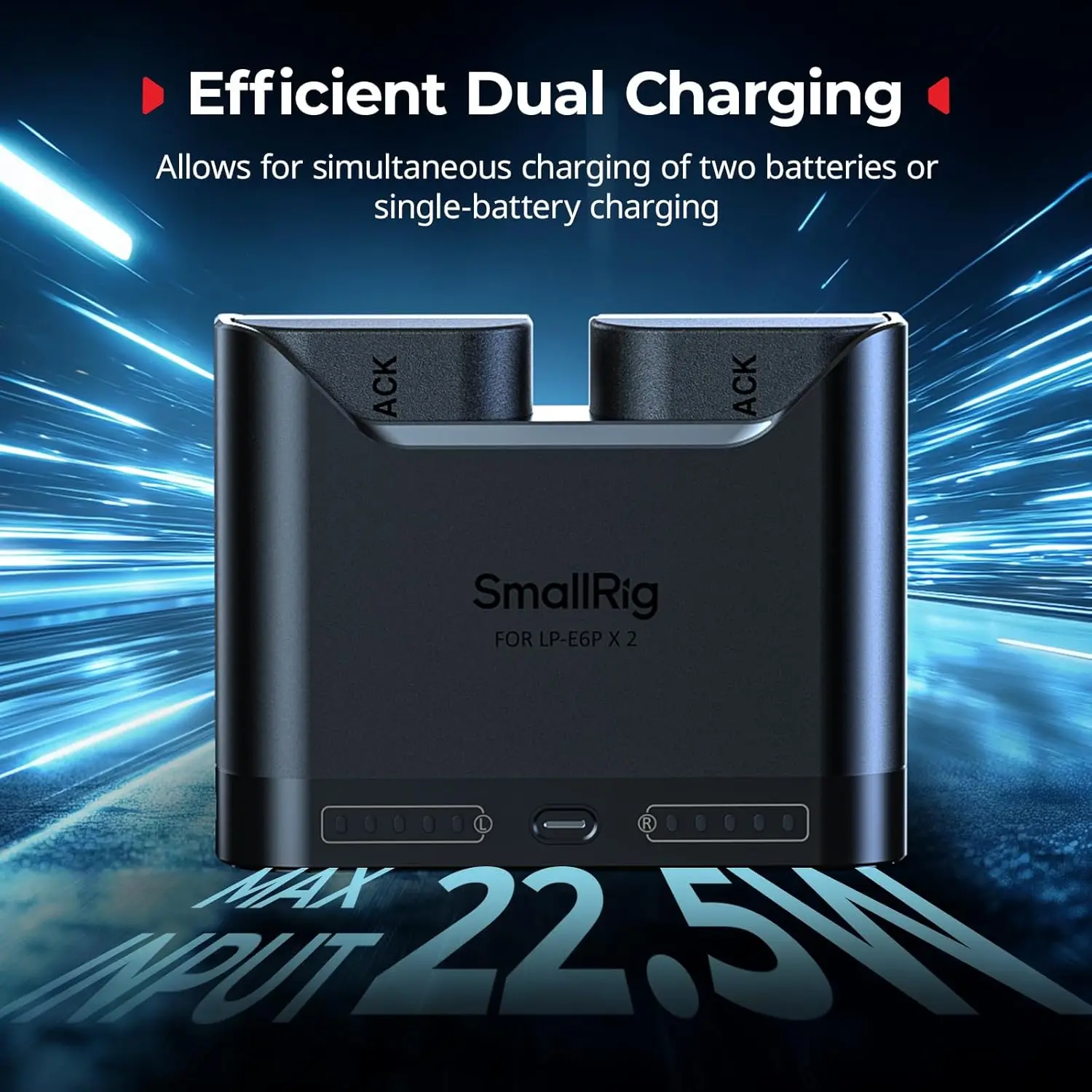 Фото Зарядное устройство SmallRig LP-E6P LP-E6NH LP-E6N LP-E6 с двумя слотами для аккумуляторов Canon EOS R6 Mark III R5 Mark II R7 5D Mark II (2 часа зарядки) №2