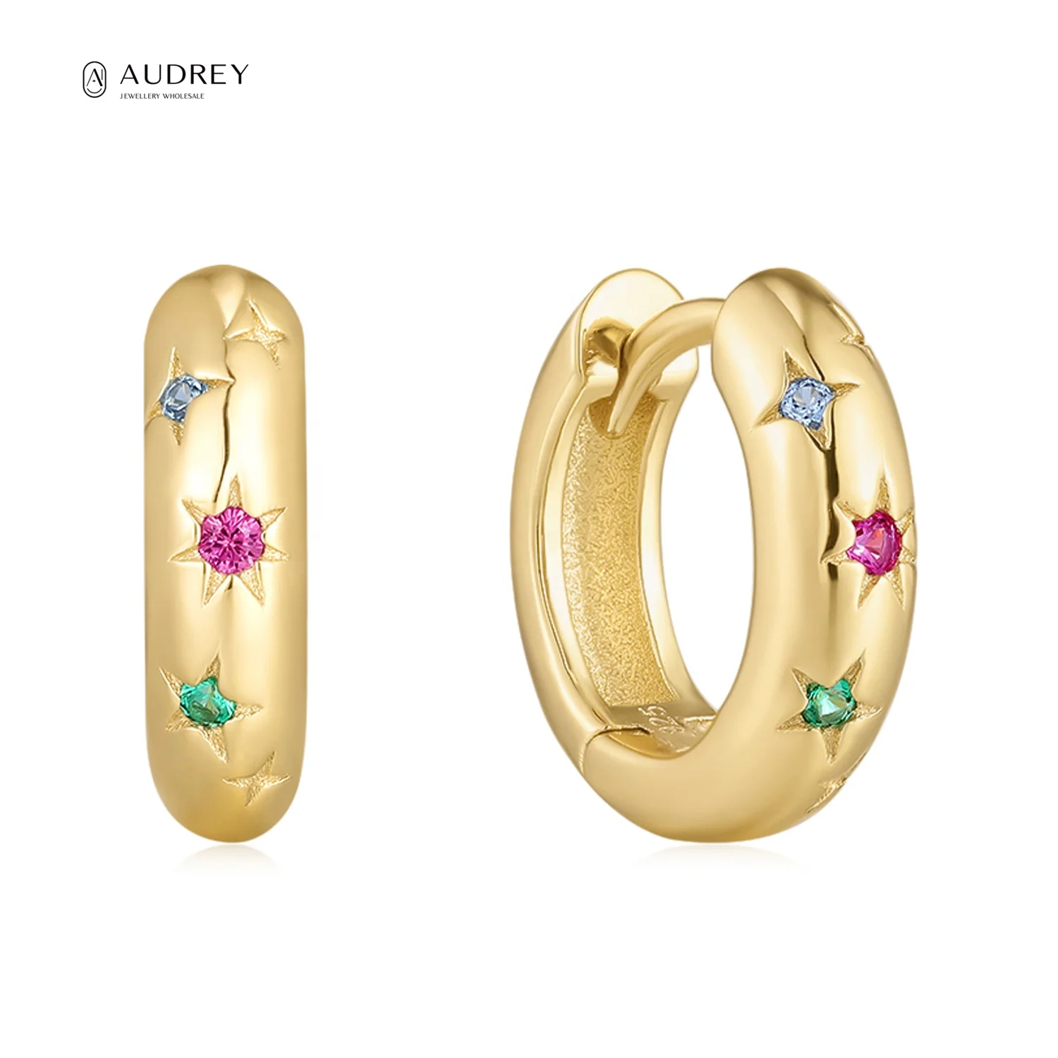 

Audrey Fine Jewellery Plated 14K Gold 925 Sterling Silver Statement Gem Stones Huggie Hoop Earrings Women Jewelry