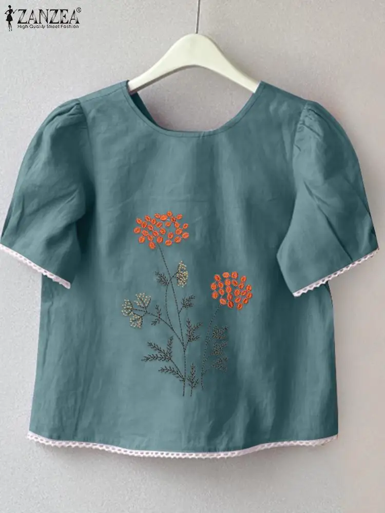 Блузка ZANZEA женская с цветочной вышивкой повседневный топ коротким