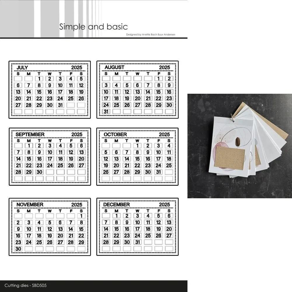 Металлическая режущая рамка календарь с июля в грудень штампы 2024 новые шаблоны