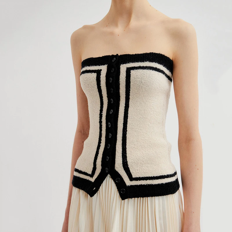 

Wool tube top vest single-breasted color-blocked stretchy slim top, 2022 summer niche fashion all-match bottom wrap chest women