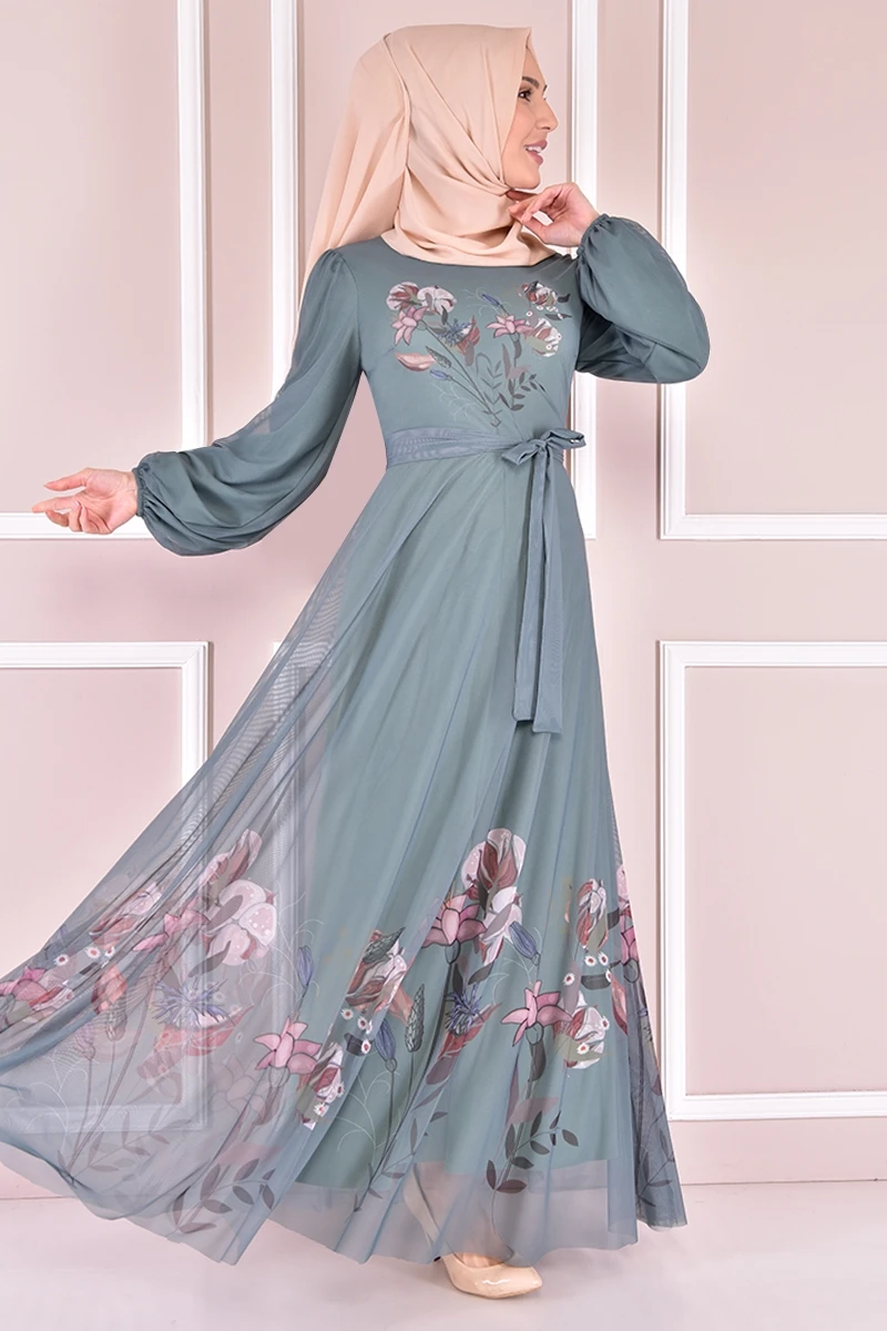 

Chiffon Dress Mint Muslim Woman Outfit İslamic Woman Abaya Dress Muslim Tops Turkey Store Muslim Hijab Dress KBR21312
