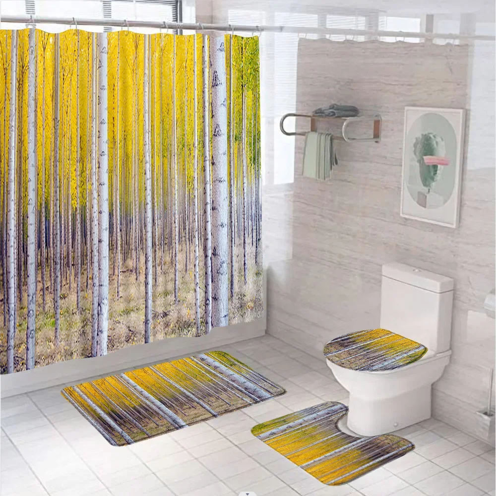 Набор занавесок для душа Лесная береза осенний лес природа уличный пейзаж