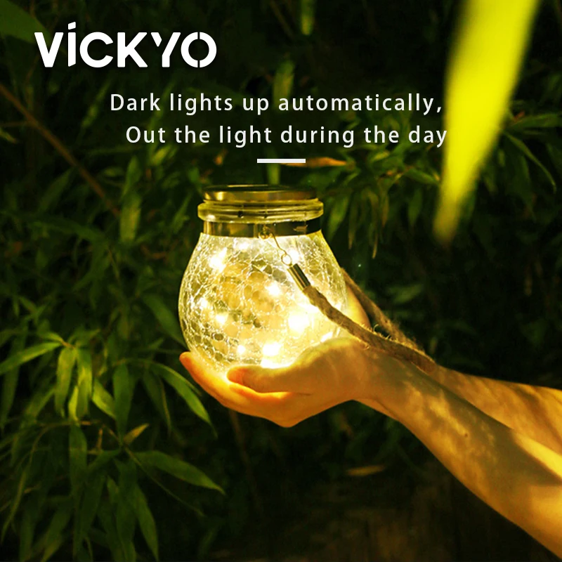 

VICKYO Solar LED Light Outdoor Solar Glass Crack Lamp Waterproof 20LED Copper Wire Wish String Light For Garden Balcony Terrace
