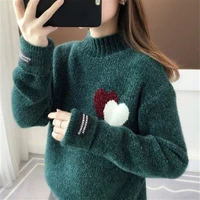 womens autumn winter sweater loose thick pullover female love heart embroidery sweaters turtleneck knitwear lazy knitted jumper