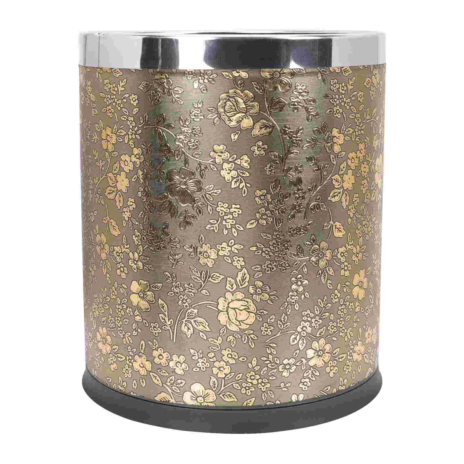 

Trash Can Bin Garbage Waste Container Bathroom Bedroom Wastebasket Office Basket Gold Kitchen Accessories Round Paper Rubbish