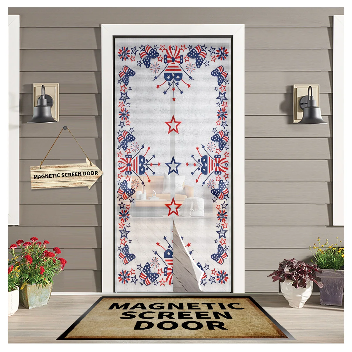 

Занавеска на дверь в стиле ретро для дома, магнитная защита от комаров, с пятиконечной звездой, с изображением бабочки, для кухни