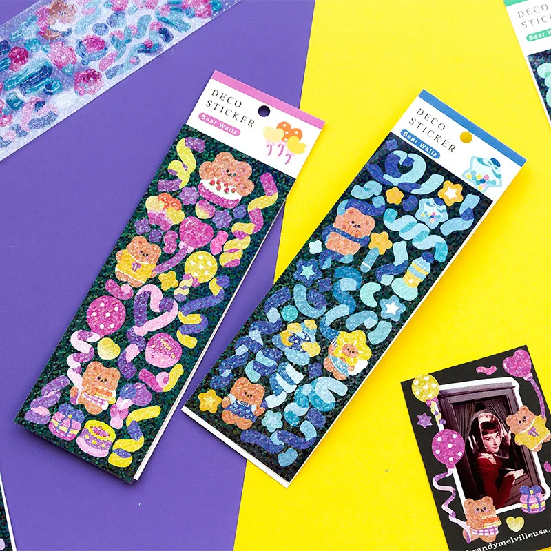 2 Sheets/lot Laser Bling Ribbon Scrapbook Stickers Confetti Decoration DIY Photo for Journal Diary Album Stationery