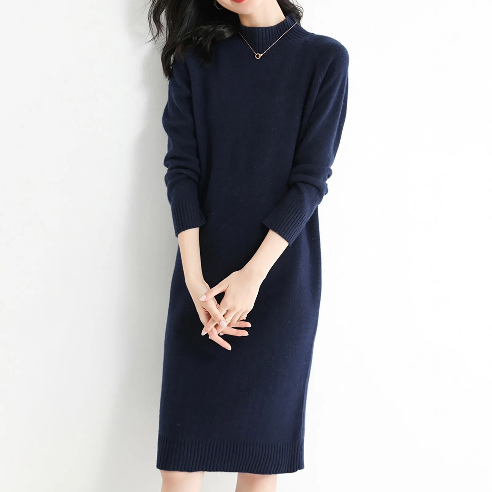 Женское платье-свитер из 100% мериносовой шерсти трикотаж пуловер с