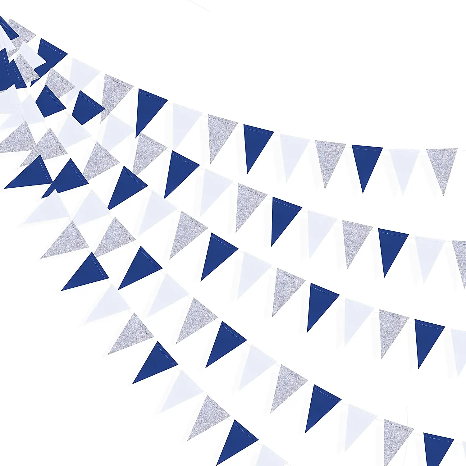 Royal Navy Blue White Silver Party Paper Triangle Flag Pennant Banners Birthday Nautical Ahoy Anchor Pirate Theme Party Supplies