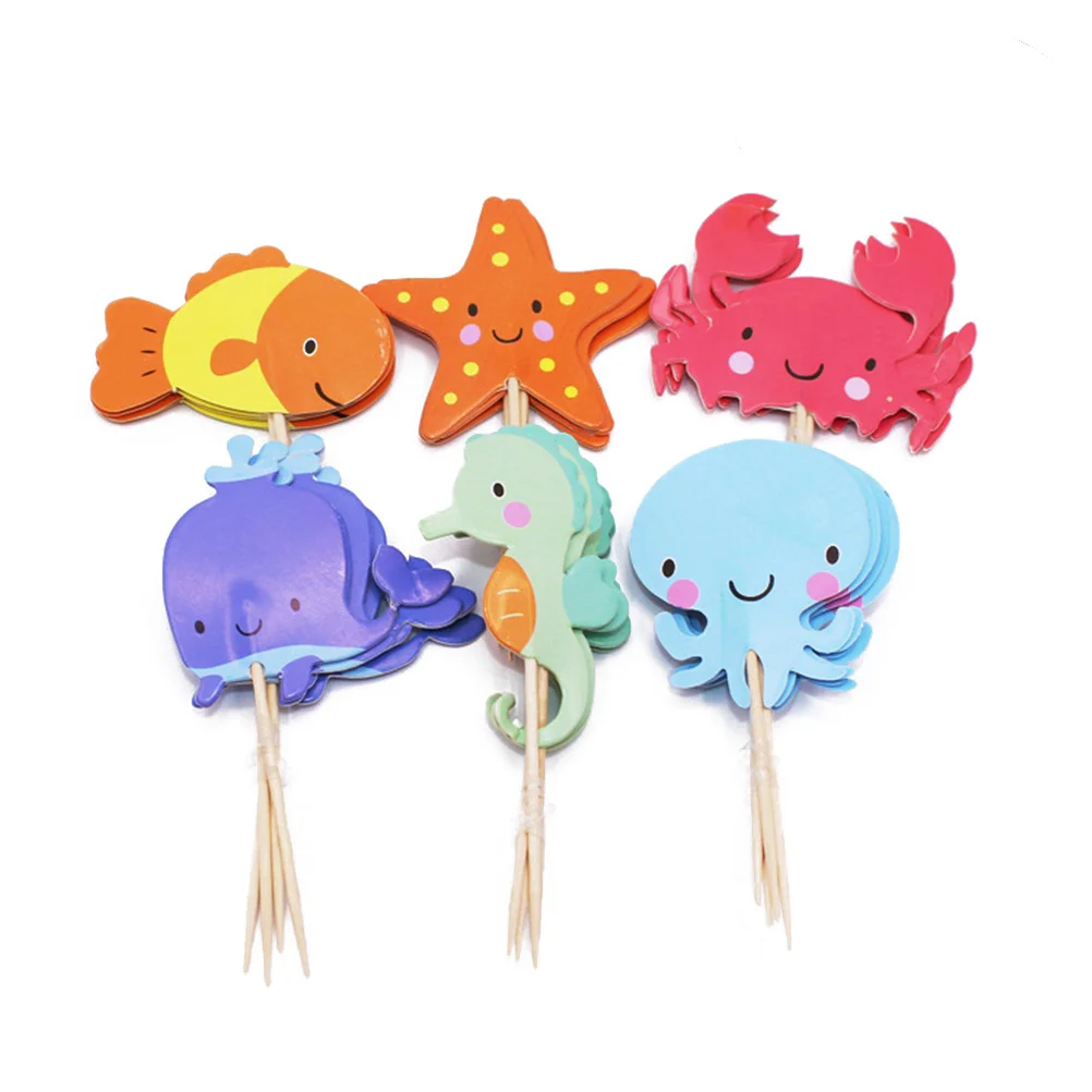 

Cake Sea Animal Pick Cupcake Toppers Picks Baby Party Beach Decorative Dessertshower Life Marine Decorations Thetopper Paper