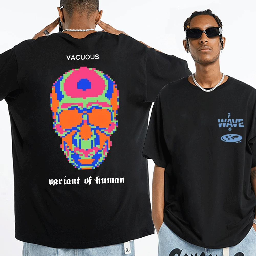 Купи Hot Sale Fashion Brand Design Skeleton Double Sided Print Tshirt Men's Women Summer Pure Cotton T-shirt Streetwear Hip Hop Tees за 532 рублей в магазине AliExpress