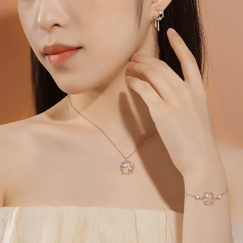 New Fashion Rabbit Shaped Stud Earrings For Women Traditional Chinese Inlaid Jade Ethnic Wedding Party Jewelry Festival Gifts