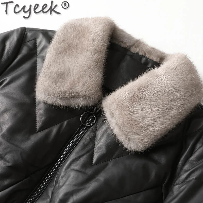 Tcyeek женский пуховик из натуральной кожи 2024 зимние куртки черная дубленка женская
