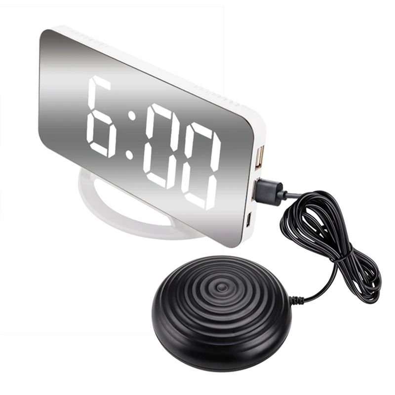 

Loud Vibrating Alarm Clock For Heavy Sleepers Adults Deaf, Digital Mirrored Clock With Bed Shaker For Hearing Impaired