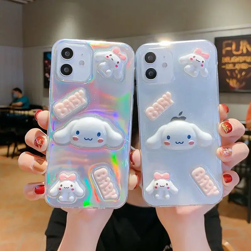 

Hello Kitty Cinnamoroll Soft Case for iPhone11 12 Pro Max X XS MAX XR Mini Cartoon Epoxy Patch Laser Silicone Back Cover