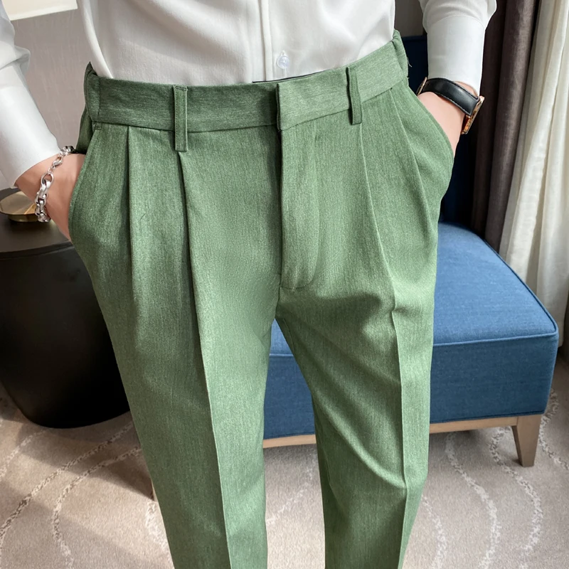 

2022 Spring Summer Business Dress Pants Men Solid Color Office Social Casual Suit Pants Slim Ankle Length Trousers Costume Homme