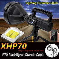 high power rechargeable led flashlight powerful xhp70 torch outdoor usb searchlight power bank waterproof camping fishing