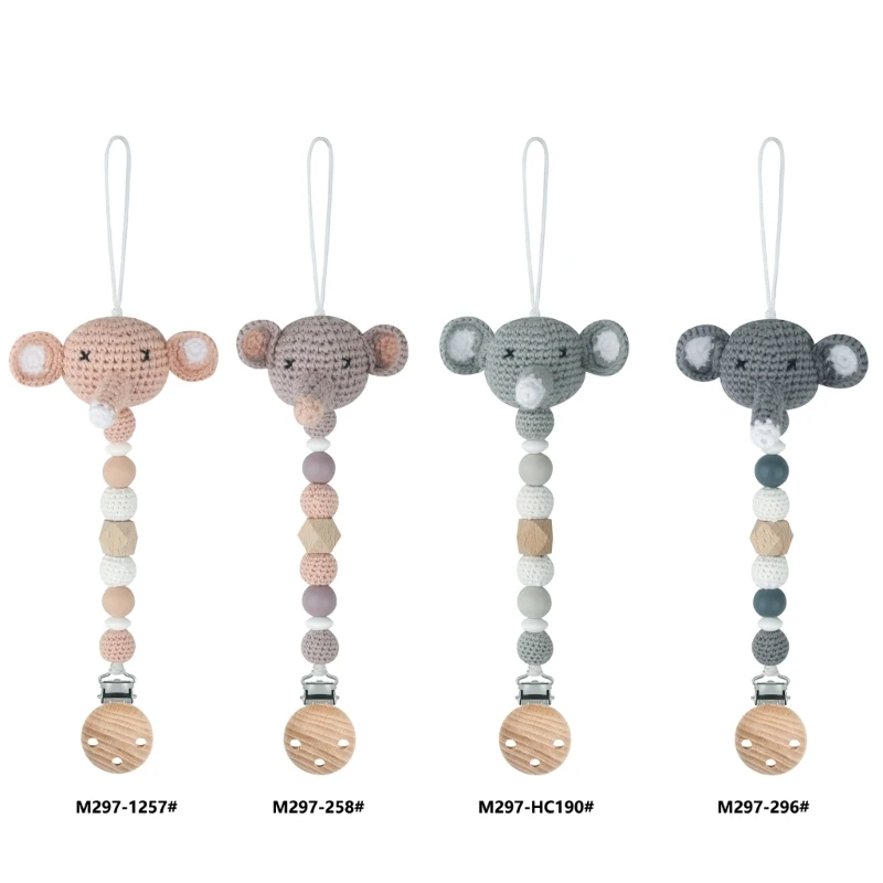 

Crochet Elephant Baby Pacifier Chain Clip Newborn Teething Chain Soother Holder