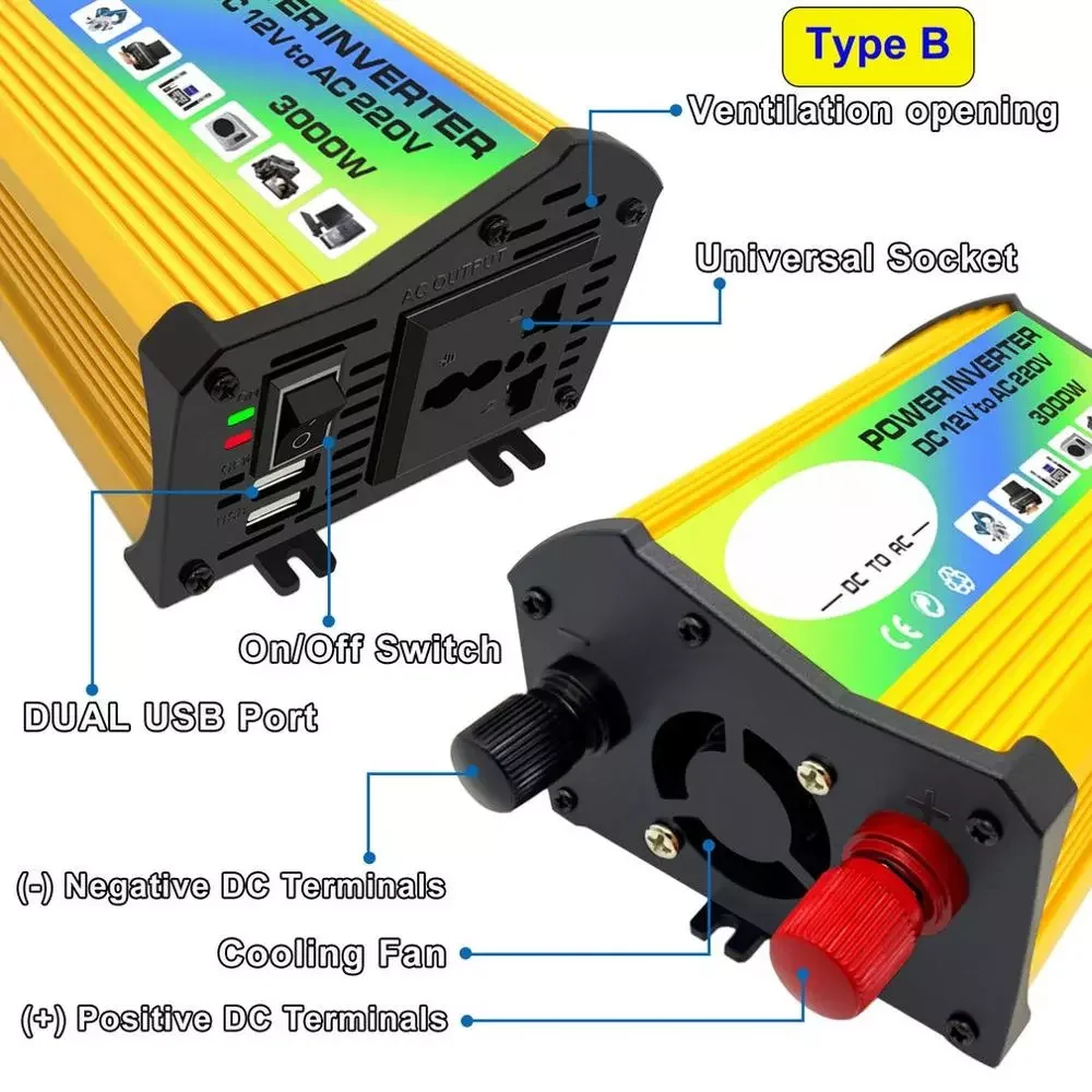300W 12V to 220V/110V Dual USB Car Power Inverter Converter Charger Adapter Voltage Transformer Modified Sine Wave enlarge