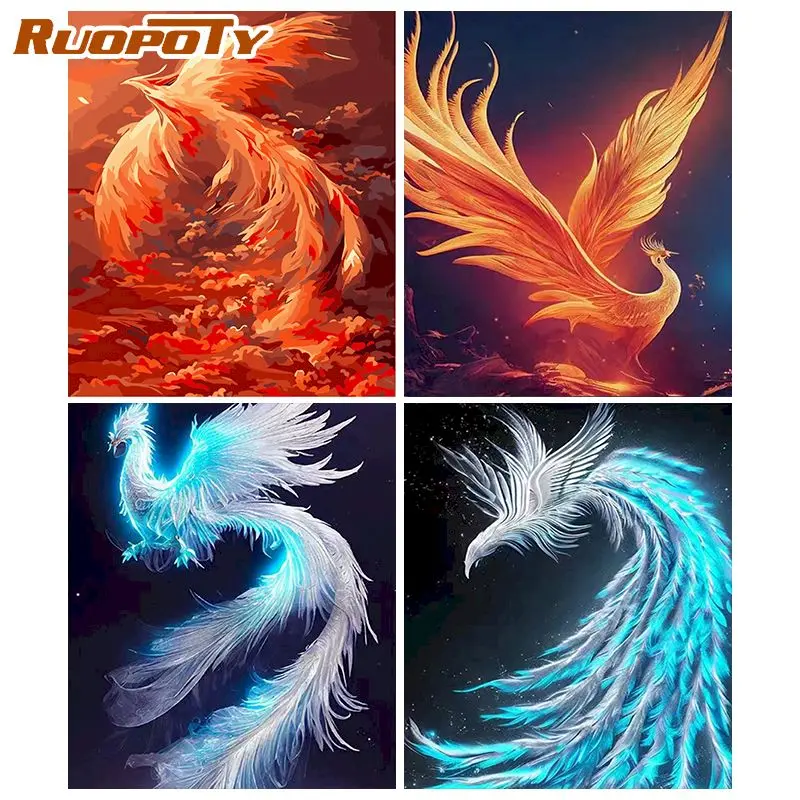 

RUOPOTY Interior Painting By Number Phoenix Drawing On Canvas Painting By Number Animal Painting Wall Decor