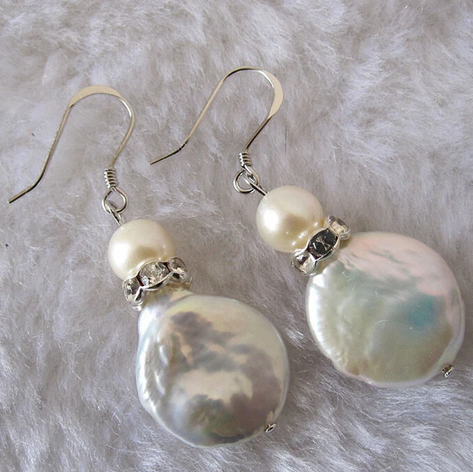 

Coin pearl Cultured Freshwater White Pearl Earrings