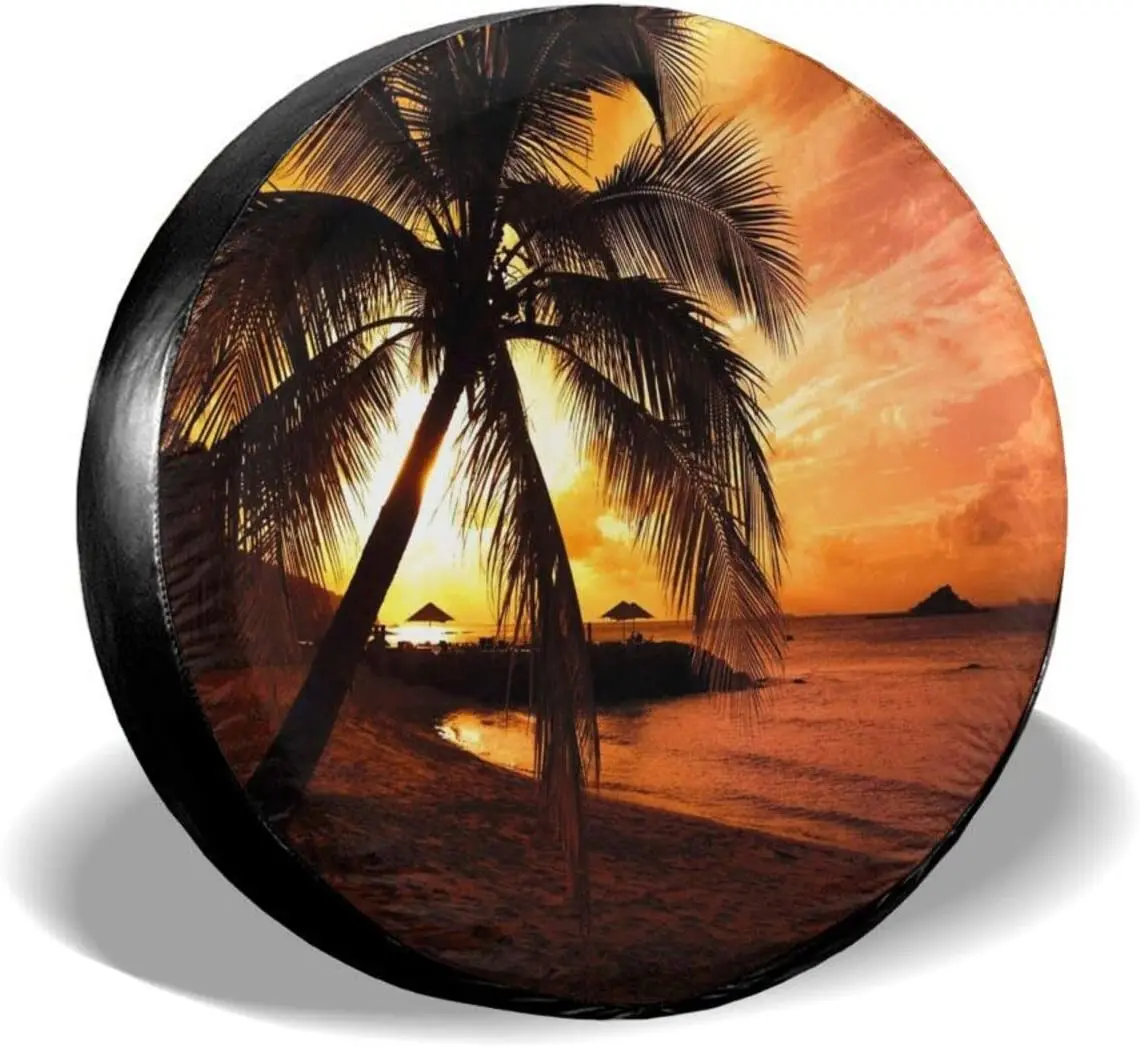 

Водонепроницаемый пыленепроницаемый чехол для запасных покрышек тропического пейзажа океана пляжа с пальмами