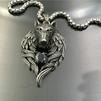 gothic stainless steel huge wolf head pendant thor hammer mjolnir pendant necklace jewelry gift