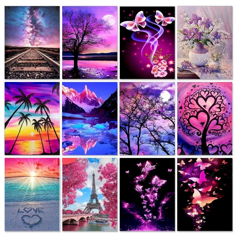 

GATYZTORY 60x75cm Frame Painting By Numbers Purple Scenery Acrylic Handpainted For Diy Gift On Canvas Coloring By Numbers