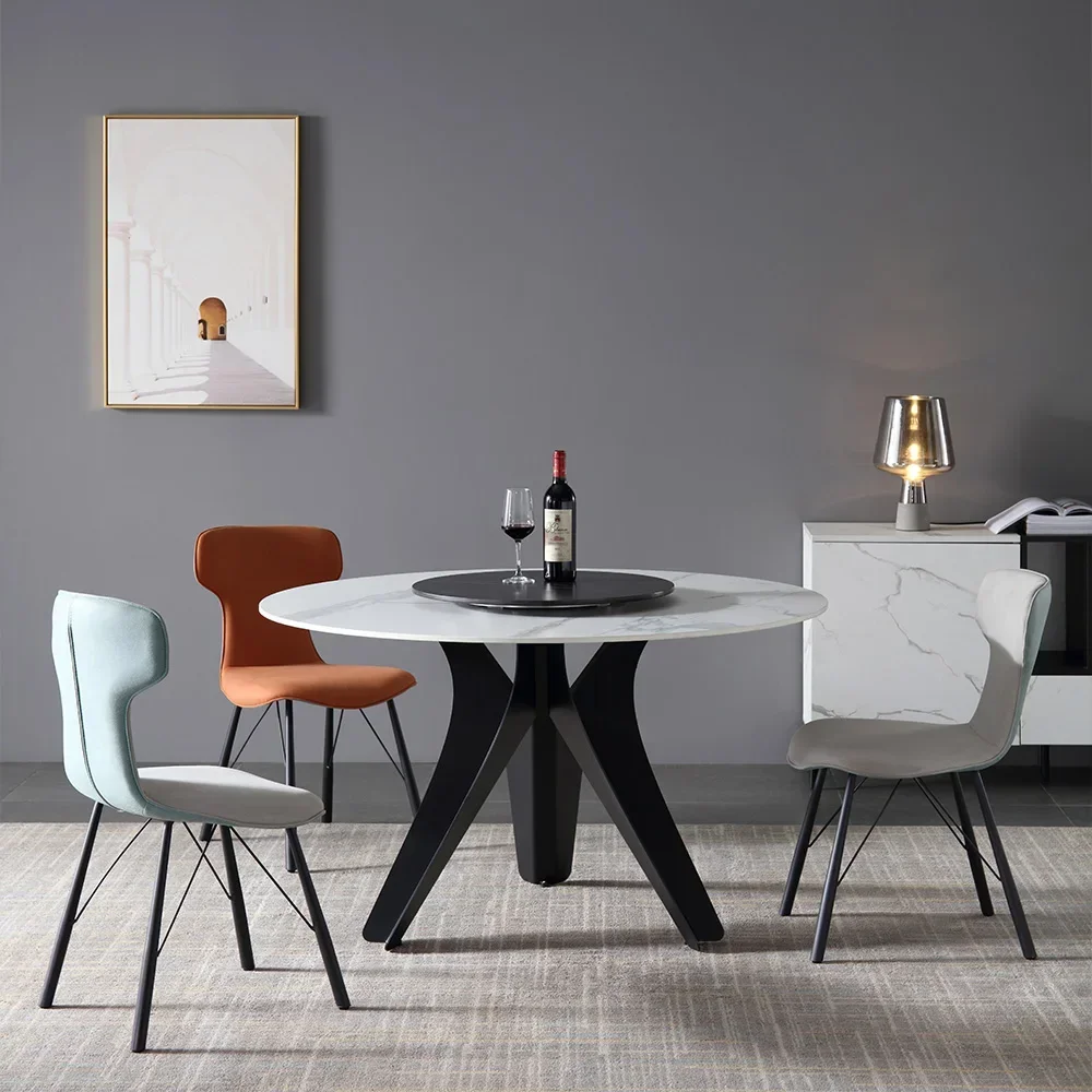 Современные круглые мраморные обеденные столы и стулья черный металлический
