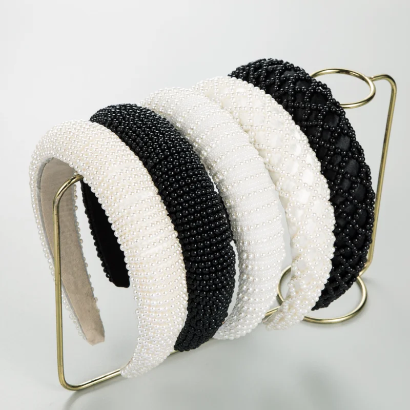 

Fashion Retro Pearl Sponge Hair Bands Baroque Shiny Pearl Wide Band Headband Luxury Headdress Women Wedding Accessories
