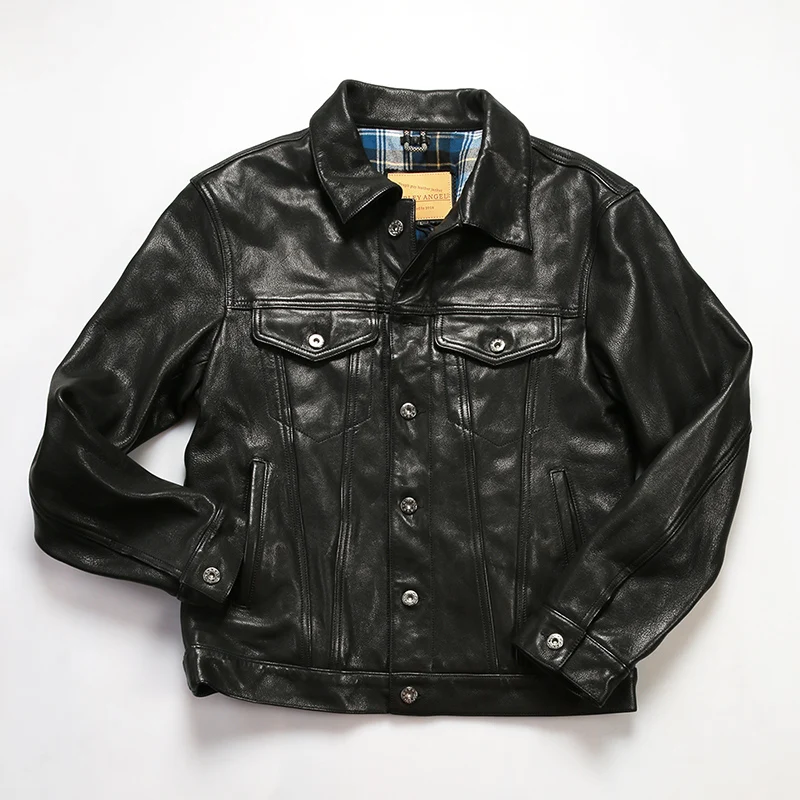 Куртка мужская джинсовая из 507 натуральной кожи с потертостями