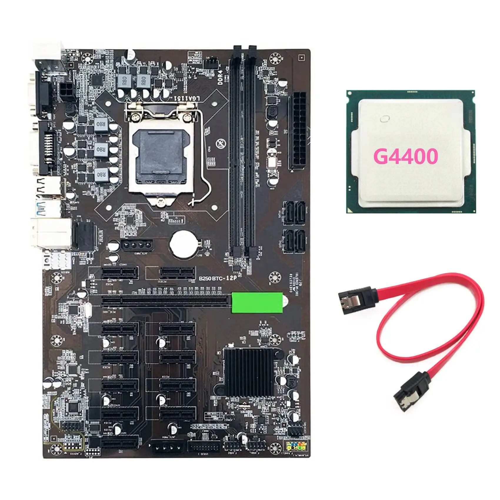 

B250 BTC Mining Motherboard with G4400 CPU+SATA Cable LGA 1151 DDR4 12XGraphics Card Slot USB3.0 for BTC Miner Mining