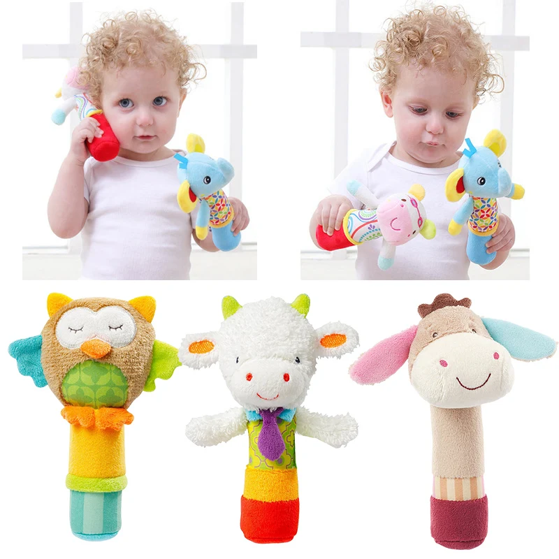 

Baby Plush Rattle Bell Hand Toys Mobile Cartoon Animal BB Stick For Infant Handle Bell Toys 0-12 months Newborn Accessories