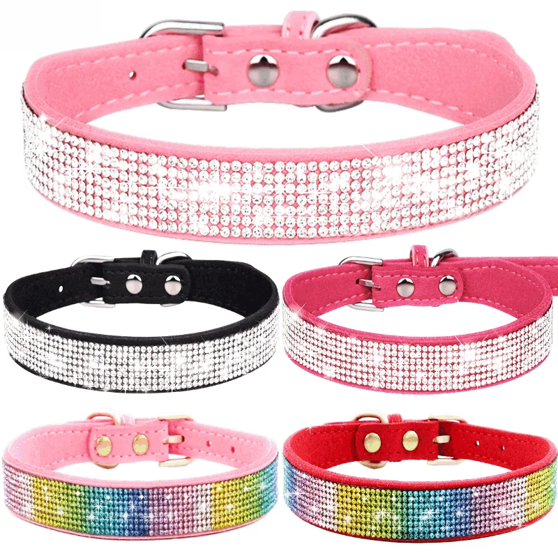 

Soft Suede Leather Cat Collar Bling Rhinestone Cats Collars Safety Breakaway Pet Puppy Necklace Adjustable XXS-XXL