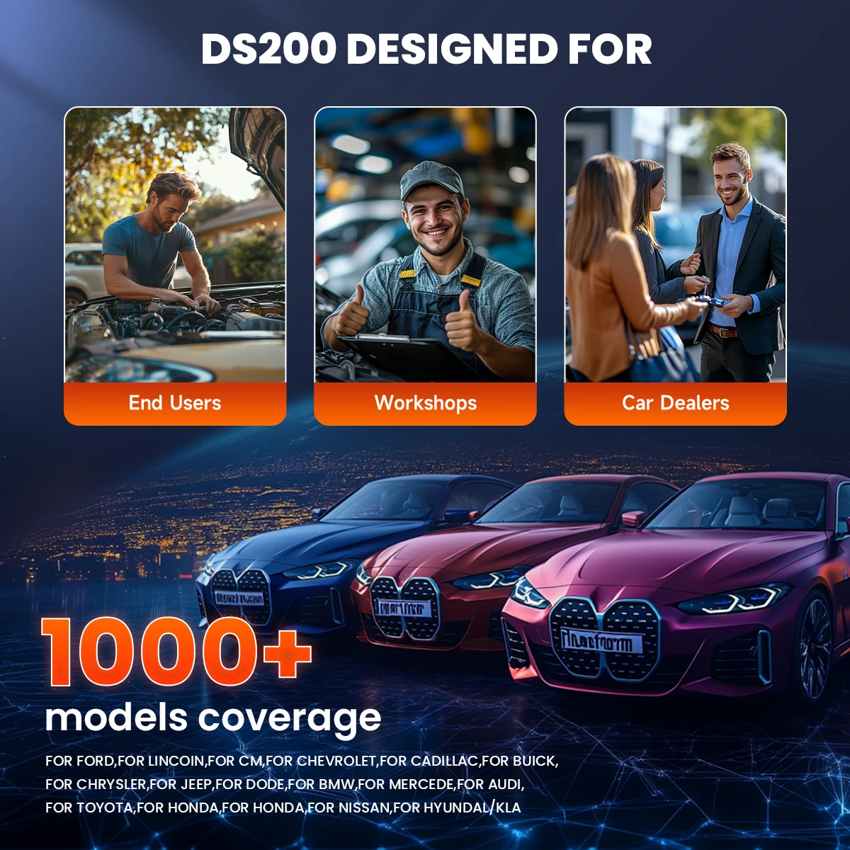 Ancel DS200 OBD2 Инструменты автоматического сканирования Все системы с A/F TPMS DPF Regen ABS