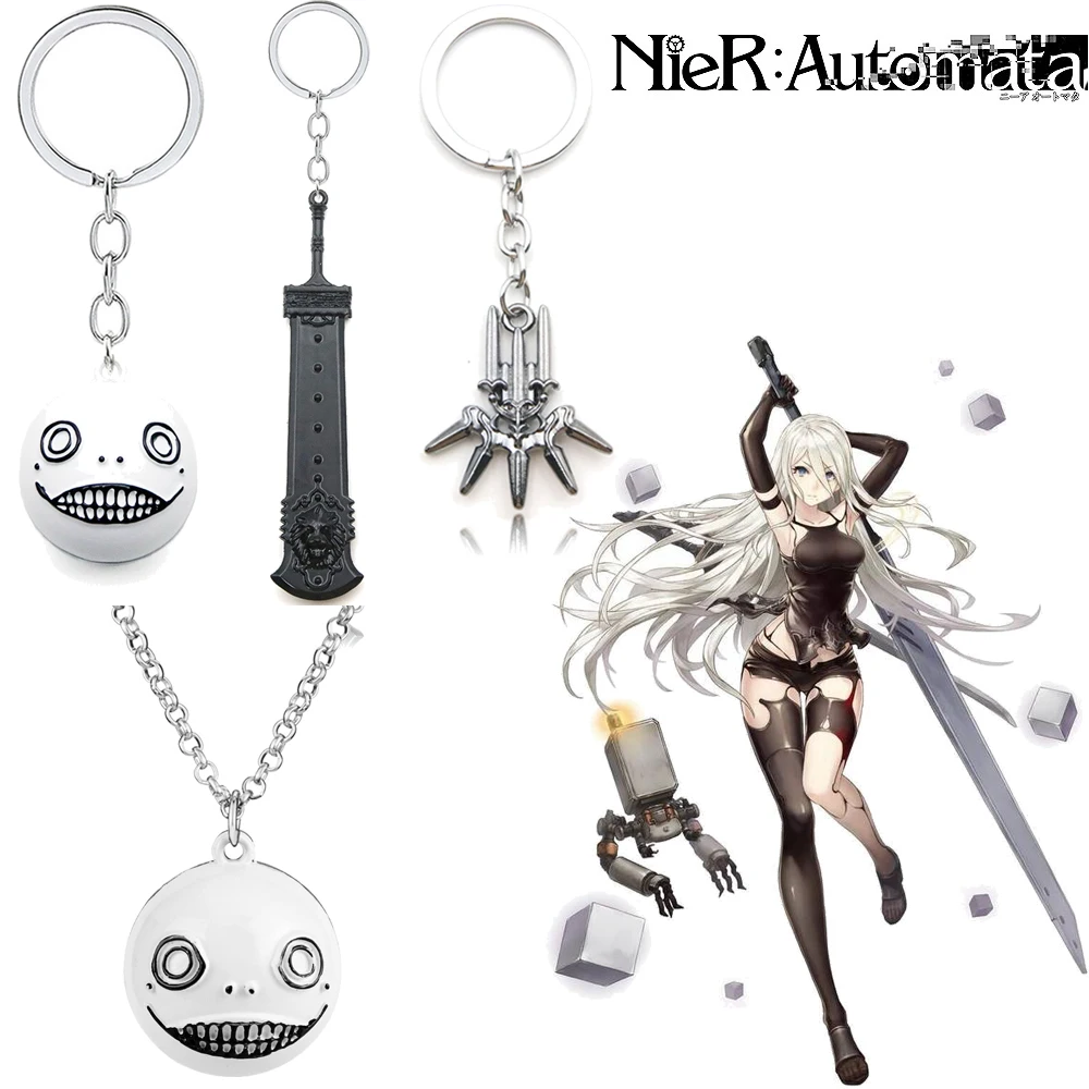 

Game NieR:Automata Keychain YoRHa Logo Pendant Keyring Robot 2B Emil No2 Type B Key Chains White Ball Metal Men Women