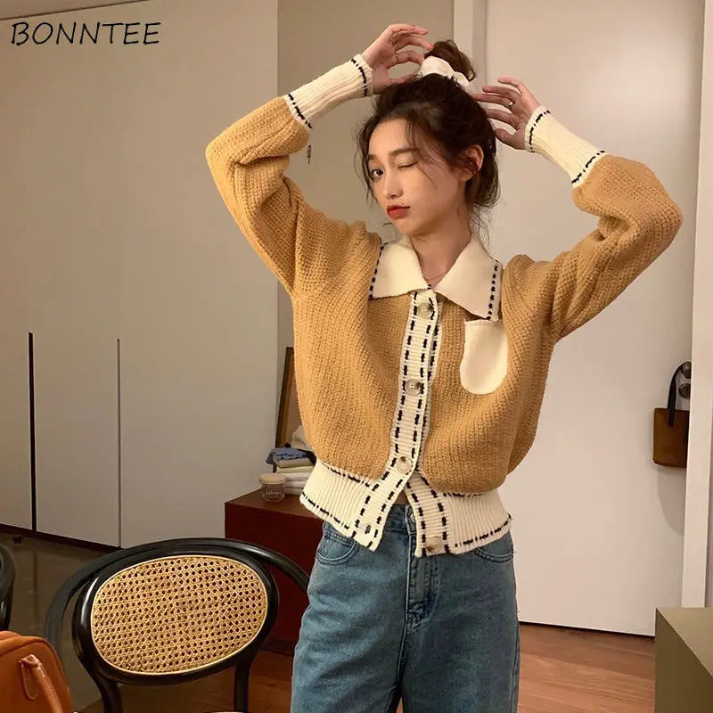 

Cardigan Women Slim Patchwork Pockets Design Spring New Arrival Leisure Trendy Sweet Kawaii Korean Style College All-match Ins