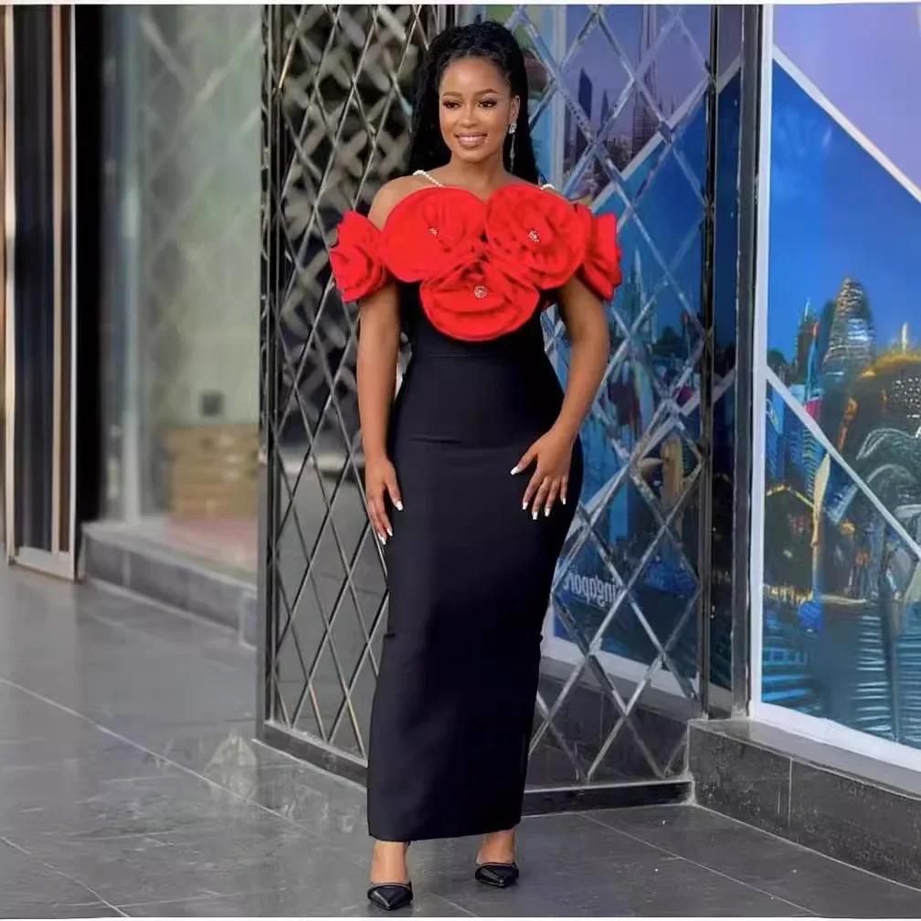 Красное модное облегающее повседневное длинное платье без бретелек рукавов с