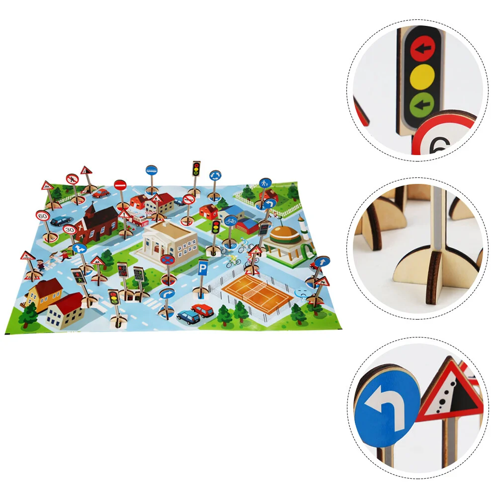 

Traffic Sign Toy Cognitive Toys Kids Wooden Early Learning Street Road Signs The