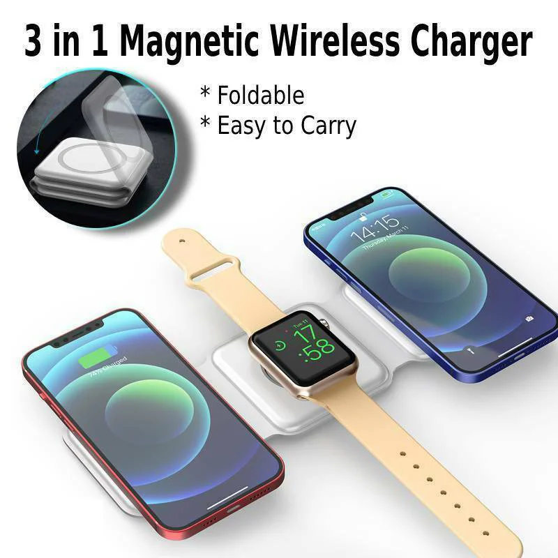 3 in1 Foldable 15W Magsafe Magnetic Wireless Charger Pad For iPhone Apple Watch