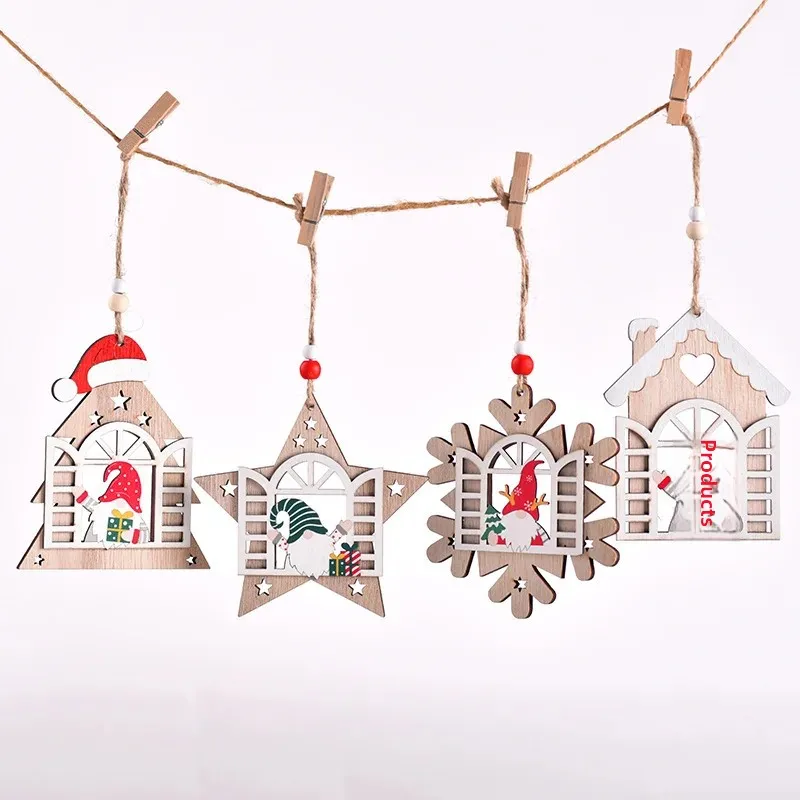 Креативные деревянные рождественские подвесные украшения с открытым окном
