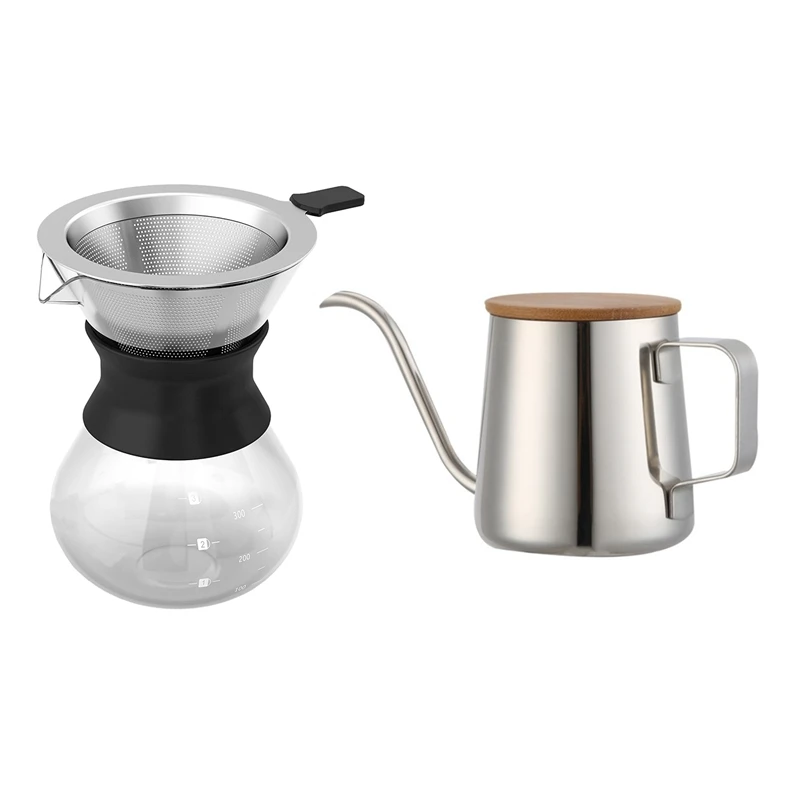 

2 Pcs Pour Over Brewer-Unlock Flavor With Paperless Filter And Carafe Elegant Coffee Dripper Pot