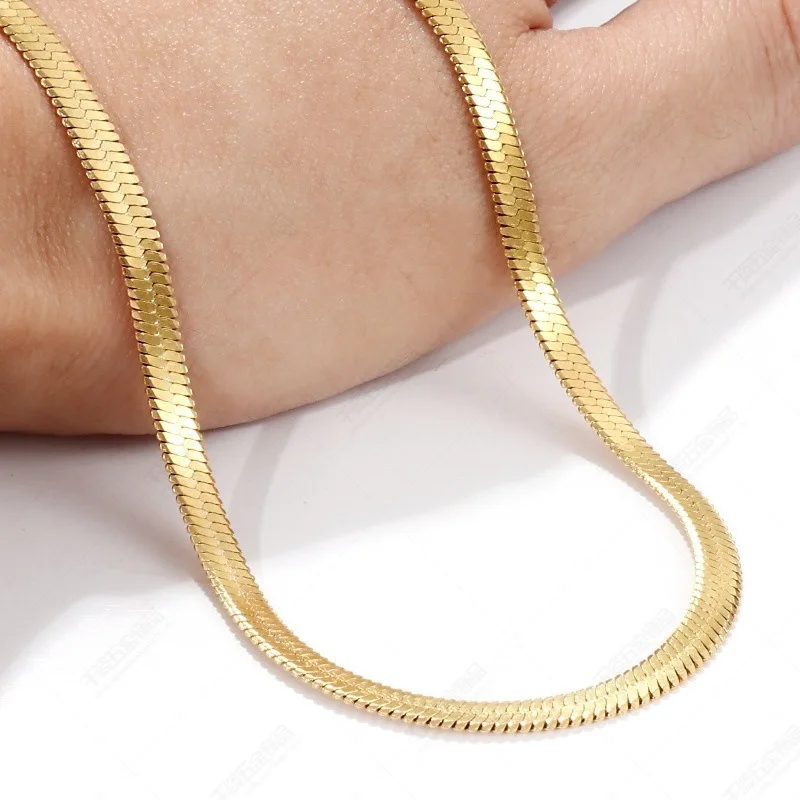 

Gold Color Women' Necklace Metal Titanium Steel Clavicle Chain Flat Snake Bone Necklace Temperament Simple Fashion Jewelry