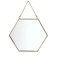 hanging wall mirror geometric hexagon wall decor gold mirror with chain makeup mirror for home bathroom bedroom living room
