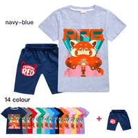 2022 new summer disney turning red boys and girls t shirt tops shorts cotton loose clothes fashion childrens clothing set of 2