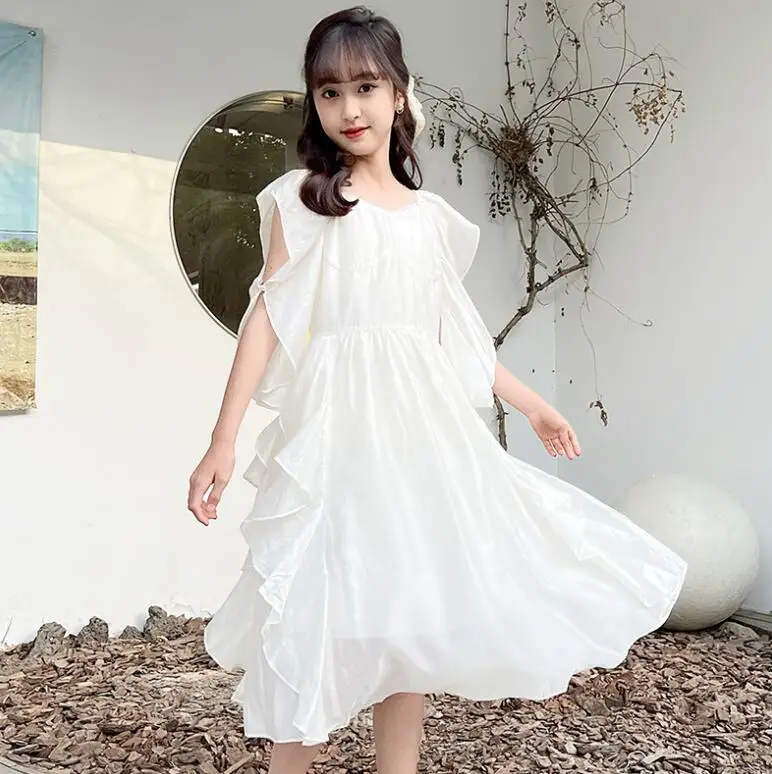 

Retail New Baby Girls Teenage White Summer Dress, Princess Kids Fashion Ruffles Dress Holiday 6-12 T